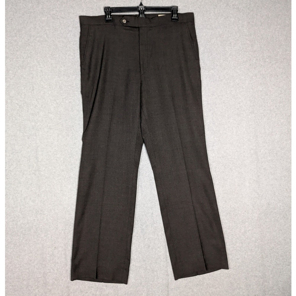 Sansabelt Dress Pants Mens 36x30.5 Brown Vintage 70s Flat Front MCM Retro Office